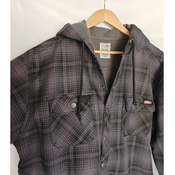 Dickies Jacket Plaid Flannel Lined Hooded Shirt XL Grey Purple Black Snap XL - Picture 7 of 10